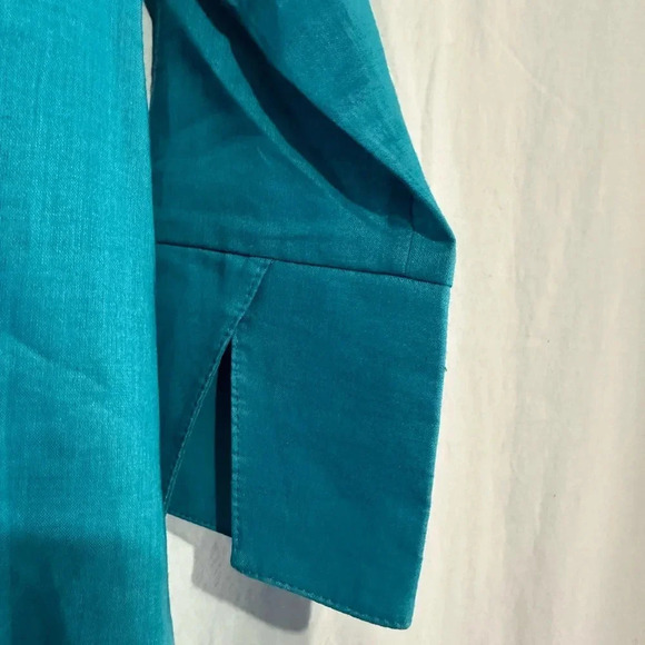 Evelyne Talman Teal Linen Boho Chic Button-Back Tunic – Size L - Picture 4 of 6